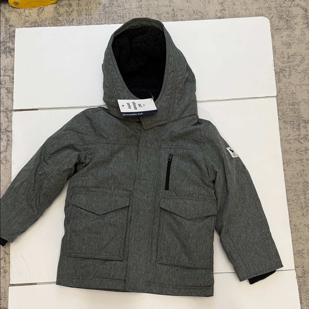 Abercrombie Kids Charcoal Hooded Puffer Jacket